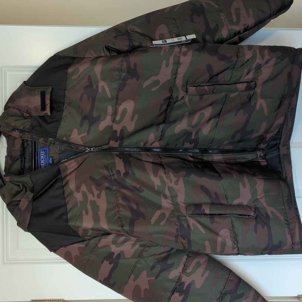 Cherokee Men's Camouflage Hooded Puffer Jacket Parka Size L New With Tags
